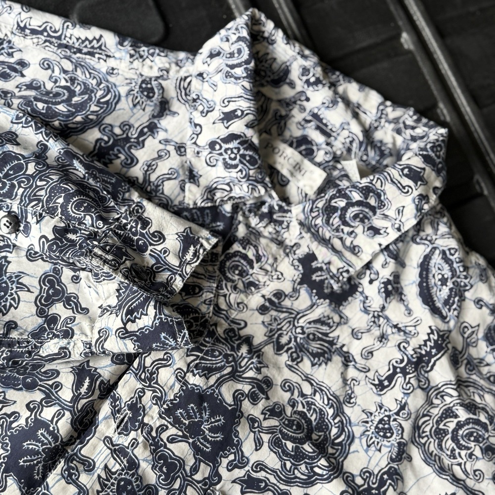 Porcini By Brigata 100% Silk Women's Long Sleeve Navy Floral Blouse Size Large